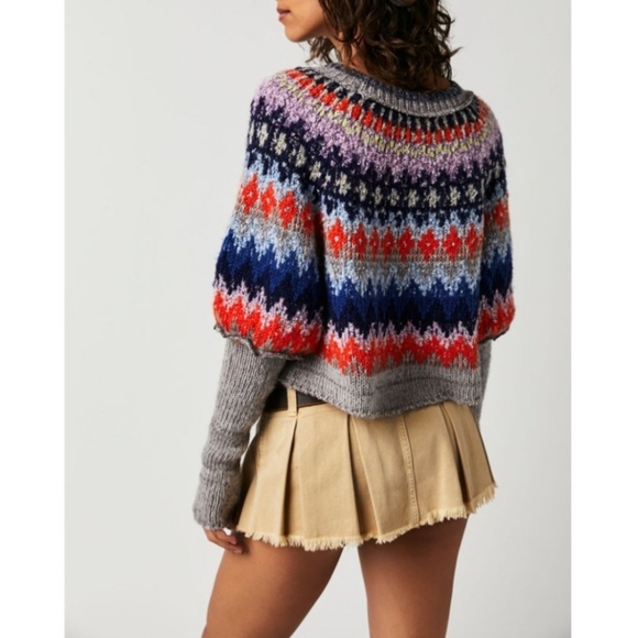 NWT FREE PEOPLE Home For The Holidays Sweater / Heather Grey Combo - Picture 2 of 12